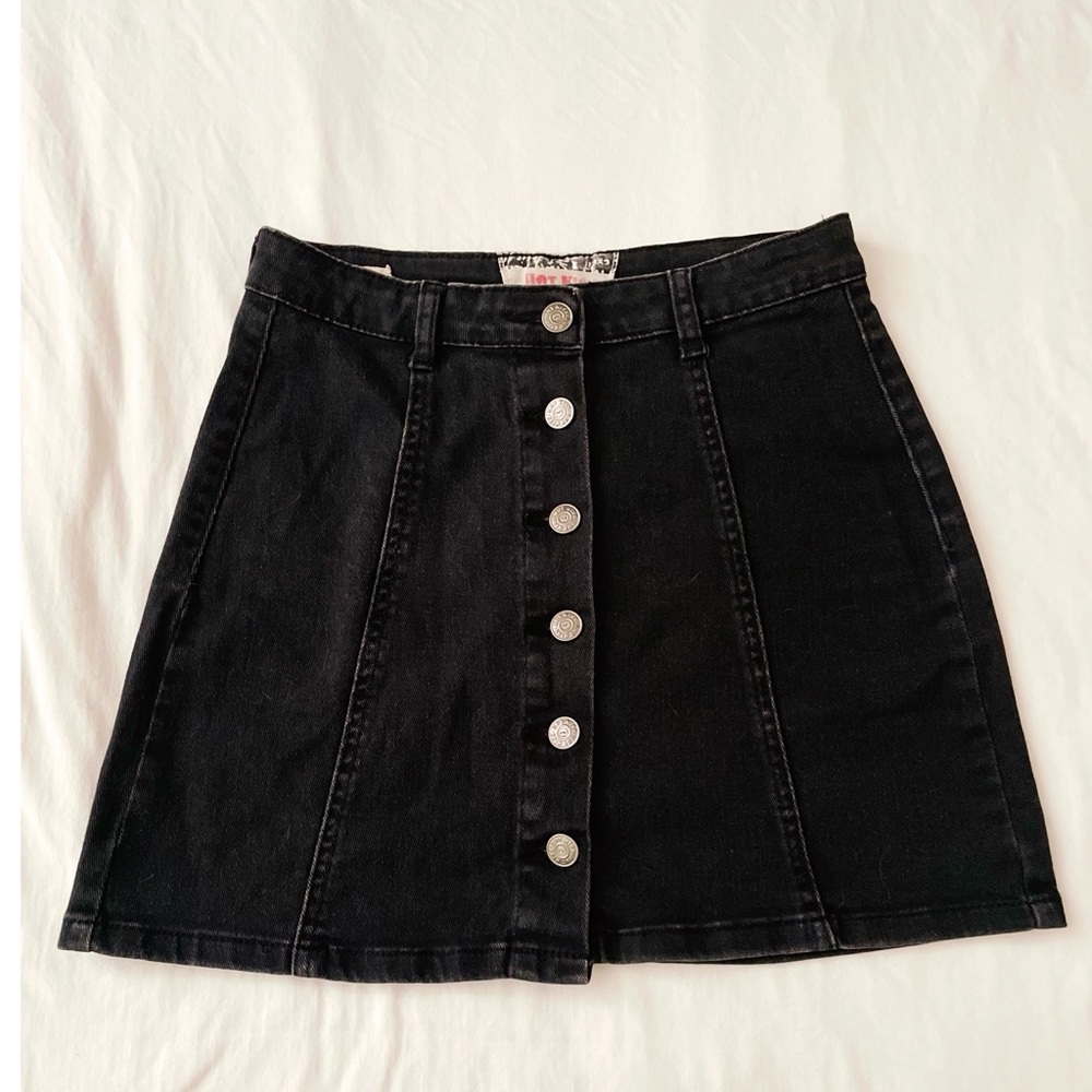 Vintage Hot Kiss Denim Skirt Button Up Black Size XS-S